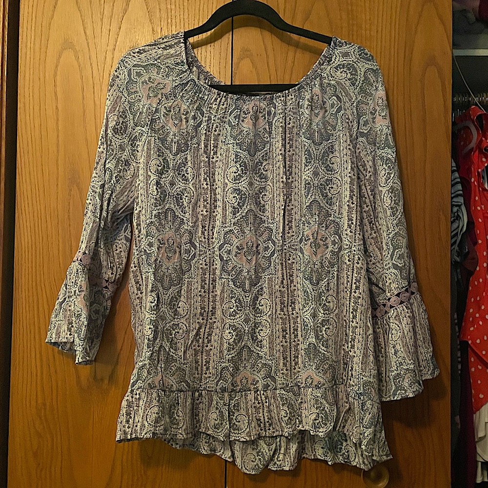 Pink and Purple Pattern Off Shoulder Blouse